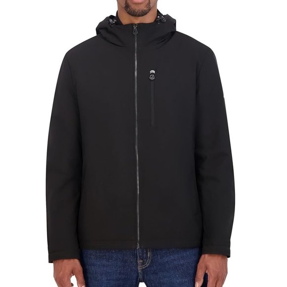 Nautica Men's Hooded Softshell WR Windbreaker Jacket Faux Shearling Lining Black - Picture 2 of 5